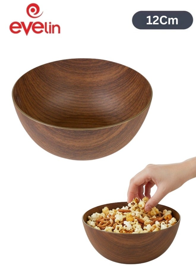 إيفلين وعاء تقديم دائري 12 سم – طبق بلاستيك آمن غذائيًا بتصميم يشبه الخشب لتقديم الفواكه، الأرز، السلطات، المكسرات، الوجبات الخفيفة والأطباق الجانبية – خفيف الوزن، متين، مقاوم للكسر والخدش، سهل الحمل والتنظيف – مثالي للمنزل، المطبخ، المكتب، الحفلات، النزهات والتخييم - Image 1